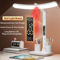 Lampe de bureau avec affichage d'horloge LED, gradation progressive, 3 températures de couleur, lampe de lecture rechargeable, lampe de table pour l'étude