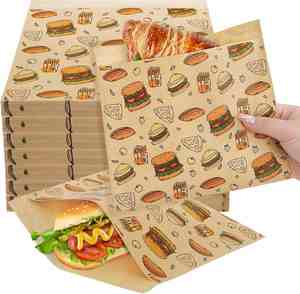 Sac en papier kraft à fond plat et pliable avec doublure cirée pour poulet frit, pizza, sushi, salade - Biodégradable et écologique - Product Image 1