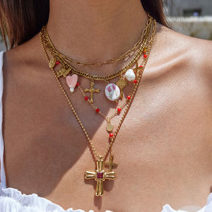 J & D Ocean Jewelry Impermeable 18K PVD Chapado en oro Conch Shell Vieira Dos capas Collar de playa de verano - Product Image 3