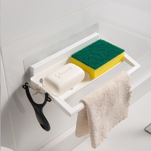 Étagère murale de stockage en plastique, support de cuisine mural sans perceuse, <span class=keywords><strong>petite</strong></span> taille organiseur de condiments à épices avec support à serviettes, 2 pièces - Product Image 2