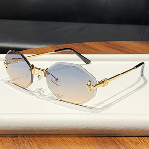 Irregular Polygonal Frameless <b>Sunglasses</b> Metal Gold UV400 Women Fashion Retro Sun Protection - Product Image 3