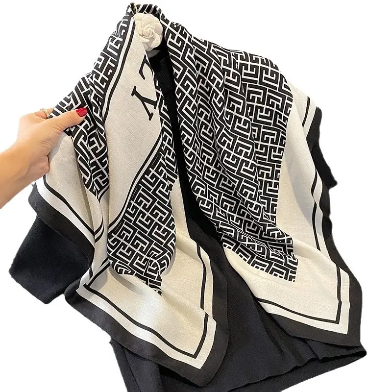 Euro stil moda Pashmina şal yumuşak dimi ipek kare eşarp kadınlar için ipek hissi eşarp battaniye geometri desen atkılar