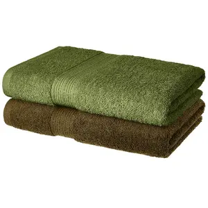 100% कपास 2 टुकड़ा स्नान तौलिया सेट 500 जीएसएम (ब्राउन और जैतून हरा)