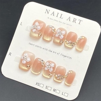 Diseñador Prensa en las uñas Ojo de gato corto Estilo francés 3D 10 piezas Uñas acrílicas hechas a mano Venta al por mayor Uñas postizas