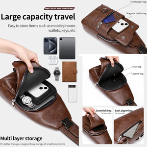 カスタムロゴ入りファッションPUレザーチェストバッグ、仕事、旅行、携帯に便利なクロスボディバッグ、大容量メンズアウトドアショルダーバッグ - Product Image 3