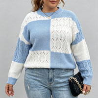 Pull tricoté à carreaux color block pour femme grande taille, style européen et américain, collection automne-hiver, usage quotidien, vente en gros, personnalisation OEM ODM