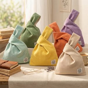 Sac à main vintage en velours côtelé vert forêt avec étiquette tissée personnalisée pour <span class=keywords><strong>boutique</strong></span>, petit sac fourre-tout esthétique - Product Image 3