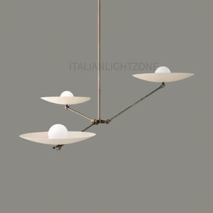 Lustre moderne en laiton italien, luminaire de plafond minimaliste à 3 bras, éclairage suspendu élégant pour salle à manger, cuisine - Product Image 6