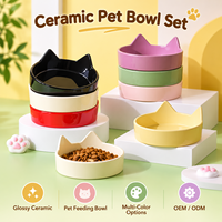 Bol en céramique personnalisé pour animaux de compagnie avec oreilles de chat, pour nourriture et eau, plat d'alimentation brillant, bol en porcelaine mignon avec oreilles de chat, bol en céramique pour animaux de compagnie