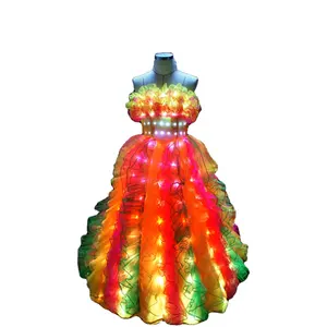 WL-006 LED Cổ Điển Dài Wedding Dress LED Đảng Dance Trang Phục Rave Quần Áo Biểu Diễn Mặc Flamenco Dance Dress Carnival Ăn Mặc