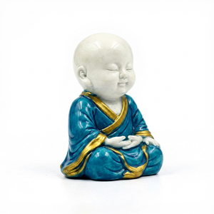 Statuette de Bouddha moine mignonne et écologique en résine, finition marbrée, décoration de table pour la maison, cadeau pour Thanksgiving, anniversaire, Diwali - Product Image 1