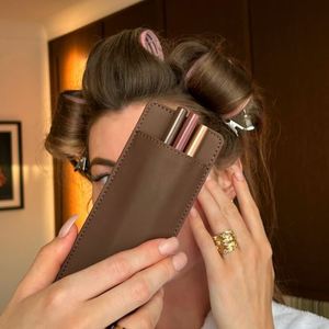 PU Leather Lady Lipstick Pouch Mirror Portable Compact Mirrored Lip Combo Case Mirrored Lipliner Case - Product Image 1