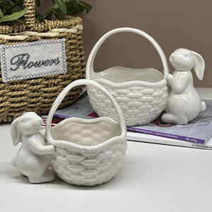 Nordique Pâques Art Déco Pâques Glaçure Oeuf et <span class=keywords><strong>Lapin</strong></span> Pot En Céramique <span class=keywords><strong>Lapin</strong></span> avec Panier pour Stockage Décor À La Maison Cuisine Pot De Stockage - Product Image 4