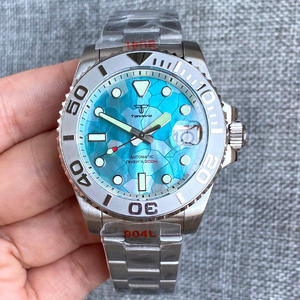 Montre de plongée de luxe pour hommes 40mm Tandorio Ice Blue MOP Dial White Chapter Ring Jubilee Bracelet, Cyclops NH35 Mechanism - Product Image 4