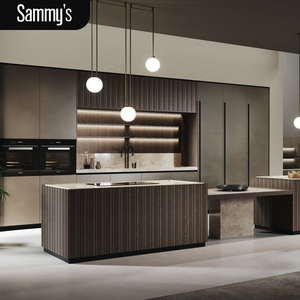 Wood Veneer Glass Modular Kitchen Cabinet with Soft Closing Hardware Modern European Design Electric Features Storage Solutions - Product Image 2