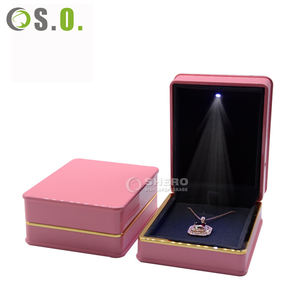 Plastic LED Light <b>box</b> <b>Blue</b> Red Custom Logo Plastic Jewelry <b>Box</b> with a golden border - Product Image 2
