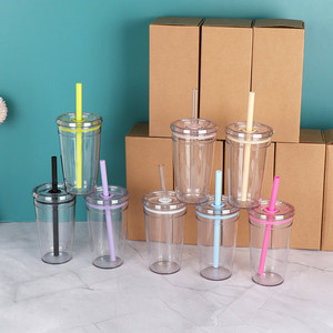 Yüksek kalite kullanımlık 450ml Tritan PC plastik akrilik bardak tek duvar temizle süt çay kahve kupa soğuk bardak kapaklı ve saman - Product Image 5