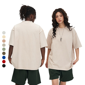 Camiseta de gran tamaño para hombre con escote pequeño 280GSM Camisa de algodón pesado de doble hilo - Product Image 3