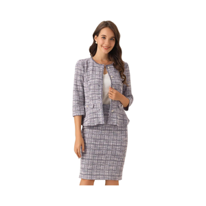 <span class=keywords><strong>Traje</strong></span> de negocios elegante para mujer, falda de <span class=keywords><strong>Tweed</strong></span> de 2 <span class=keywords><strong>piezas</strong></span> y chaqueta de manga <span class=keywords><strong>3</strong></span>/4, patrón sólido informal formal de otoño, talla XL para uso en la oficina - Product Image 1