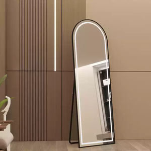 Miroir <span class=keywords><strong>sur</strong></span> <span class=keywords><strong>pied</strong></span> pleine longueur à LED dimmable, style français, avec cadre en métal noir et dessus arqué, idéal pour chambre et dressing – Vente en gros - Product Image 2