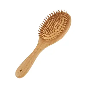 Escova de cabelo de madeira de bambu natural, escova ecológica personalizada com cerdas de madeira