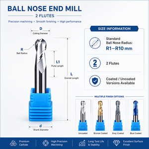 Fraise de routeur CNC Too Ball Nose Carbide End Mill <span class=keywords><strong>2f</strong></span> R0.5 6mm 8mm 10mm - Product Image 2