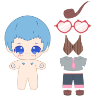 Poupée en peluche bleue brodée à grands yeux avec nœud rose, poupée mignonne OEM