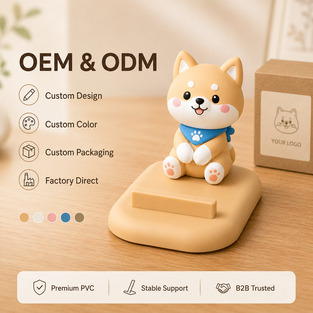Steady Desktop Device Support Cute Akita Dog Toy Phone Bracket Non-slip Office Desk PVC Phone Animal Stand