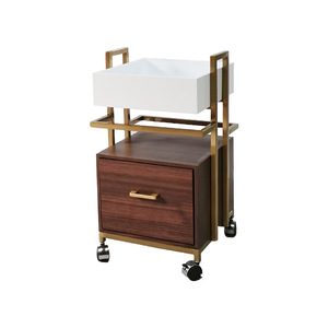 <b>Modern</b> Wood Barber <b>Shop</b> Salon <b>Trolley</b> Storage Rack with 4-Wheel Cart for Hair Styling Coloring Tools Haircut Supplies - Product Image 5