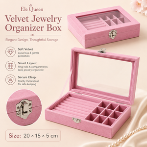Custom Logo Velvet Square Jewelry Organizer Box with Glass Lid Snap Closure Multi Slot <b>Storage</b> for <b>Rings</b> Earring jewelry <b>storage</b> - Product Image 2
