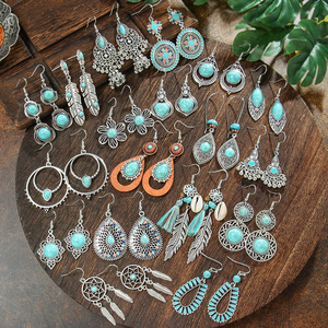 Pendientes Colgantes Bohemios de Turquesa, Chapados en Plata Antigua, Joyería de Moda para Fiesta para Mujer - Product Image 2