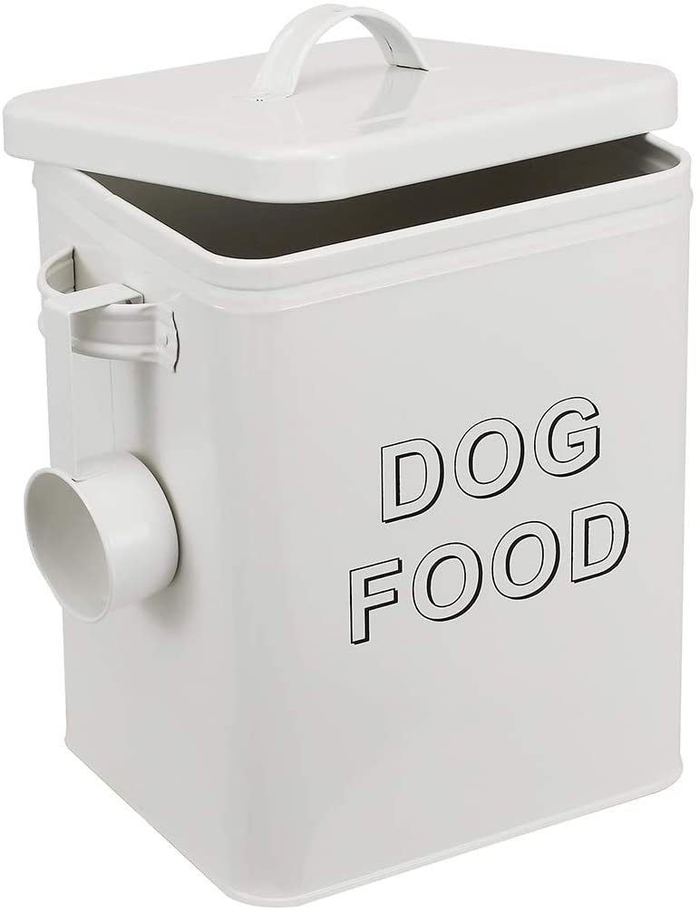 contenedor bin y la comida de perro de almacenamiento lata con la tapa con la manija | 4lbs Capacidad | Servir cuchara incluido