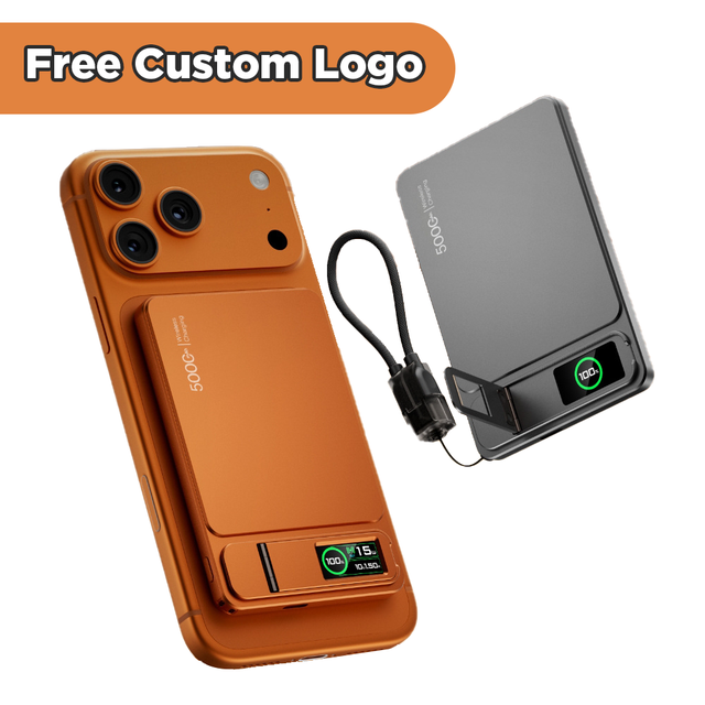 Free Custom Logo Ultra-Low MOQ 10000mAh Fast Charging Magnetic Wireless Power Bank Aluminum Alloy Portable Charger with Holder