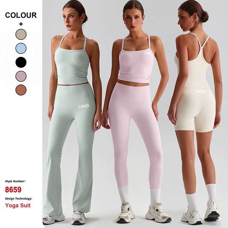 Private Label Activewear Sportswear Yoga Set High-end Women's Outdoor Fitness and Leisure High-waist Yoga Flared Pants