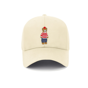 Streetwear à la mode 6 panneaux 100% coton chapeau de baseball unisexe avec ours rayé brodé patch thermocollant quatre saisons utilisation - Product Image 1
