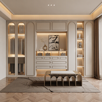 Meuble de chambre moderne autoportant crème avec coiffeuse intégrée, éclairage LED et vitrine, pour appartement et espace commercial