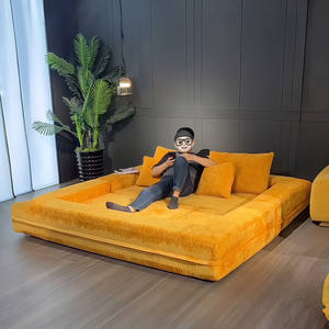 أريكة مودولار مستعملة من الشنيل بمقعدين لغرفة المعيشة في الشقق الصغيرة، أريكة سرير قابلة للطي مزدوجة بتصميم عتيق مع ضغط فراغي - Product Image 2