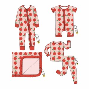 Meilleures ventes Automne/Hiver Combinaison bébé en bambou à manches longues et imprimé fruits, durable et extensible, pour usage quotidien - Product Image 1
