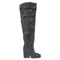 Bottines tendance pour femmes, nouveau design en denim, talon épais, au-dessus du genou, bottines personnalisées pour femmes
