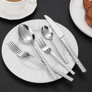 Ensemble de couverts en acier inoxydable texturé, couteau, fourchette, cuillère, compatible lave-vaisselle, pour cuisine occidentale, dîner de steak, hôtel, restaurant - Product Image 3