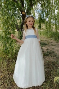 Vestidos Elegantes Personalizados para Niña de las Flores para Bodas, Media Manga con Lazo, <span class=keywords><strong>Vestido</strong></span> <span class=keywords><strong>Sencillo</strong></span> de Princesa para Fiesta de Cumpleaños, <span class=keywords><strong>Primera</strong></span> Comunión - Product Image 1