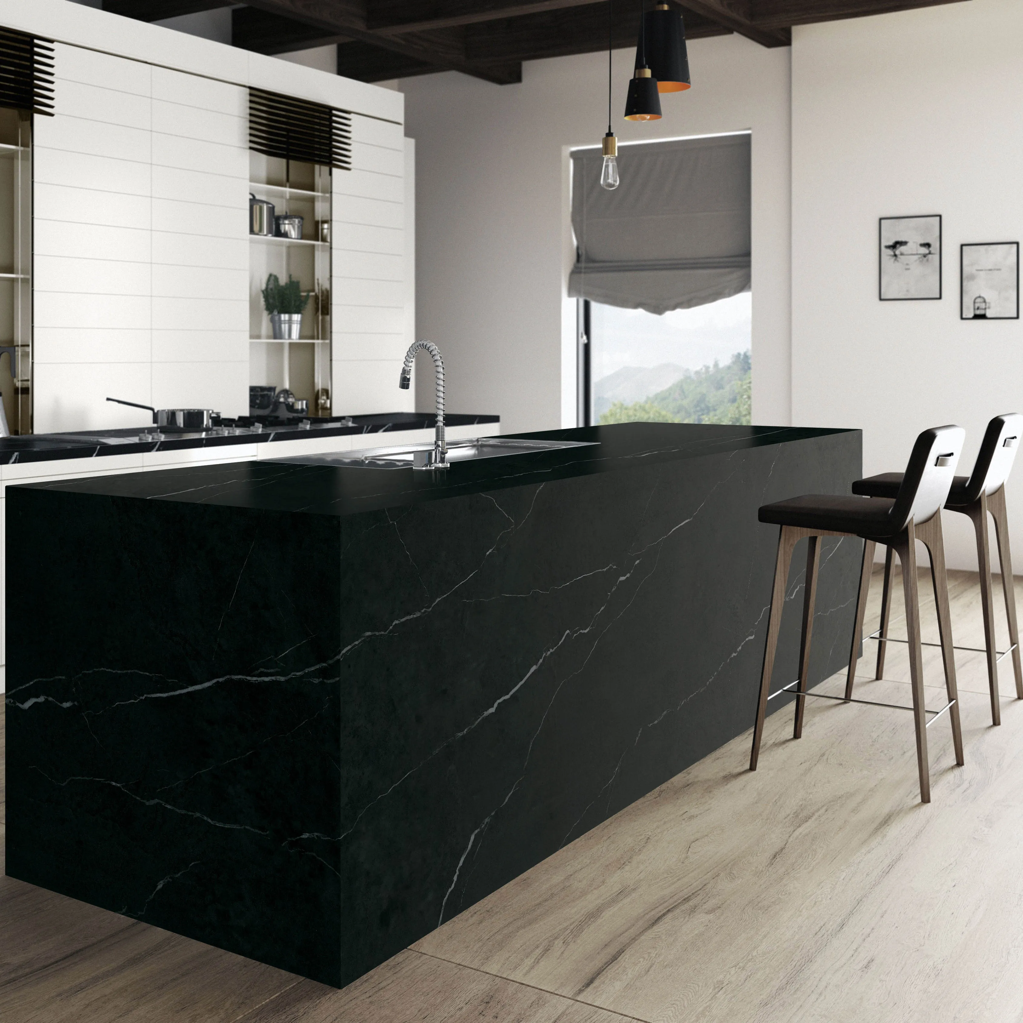 Nero Marquina Schwarz-Weiß-Marmor Porzellan platte Fliesen Boden und Wand Küche Badezimmer Sinter stein