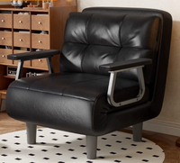Canapé-lit pliable multifonctionnel en cuir, avec accoudoirs inclinables