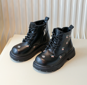 Nouvelles bottes courtes en cuir pour filles, style britannique, décontractées, brodées, anti-dérapantes - Product Image 4