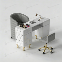 Ensemble table et chaise de manucure violet moderne, mobilier de salon de beauté, table à ongles simple de luxe en cuir rose capitonné et bois, à vendre