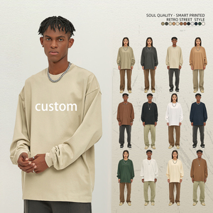 Camiseta <span class=keywords><strong>de</strong></span> <span class=keywords><strong>Manga</strong></span> Larga para Hombre, 300 g/m², Lisa, Holgada, <span class=keywords><strong>de</strong></span> Algodón Pesado, Unisex, Cuello Redondo, Estilo Urbano - Product Image 2