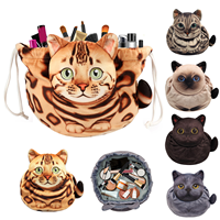 Adorable Pochette de Rangement Plate à Cordon en Forme de Chat, Sacs de Maquillage Portables et Amusants pour Cosmétiques