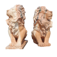 Sculpture de lion en marbre rouge coucher de soleil, moderne, écologique et décorative pour jardin