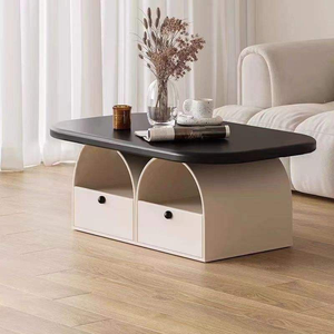 Table basse moderne et décontractée avec tiroirs, en bois écologique et durable, pour salon, petits espaces, style luxueux, peinture noire et blanche - Product Image 3