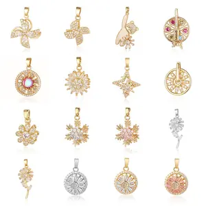 1Rotatable anti-anxiety fingertip gyro windmill copper zircon wholesale charms Ferris wheel flower snowflake necklace pendant